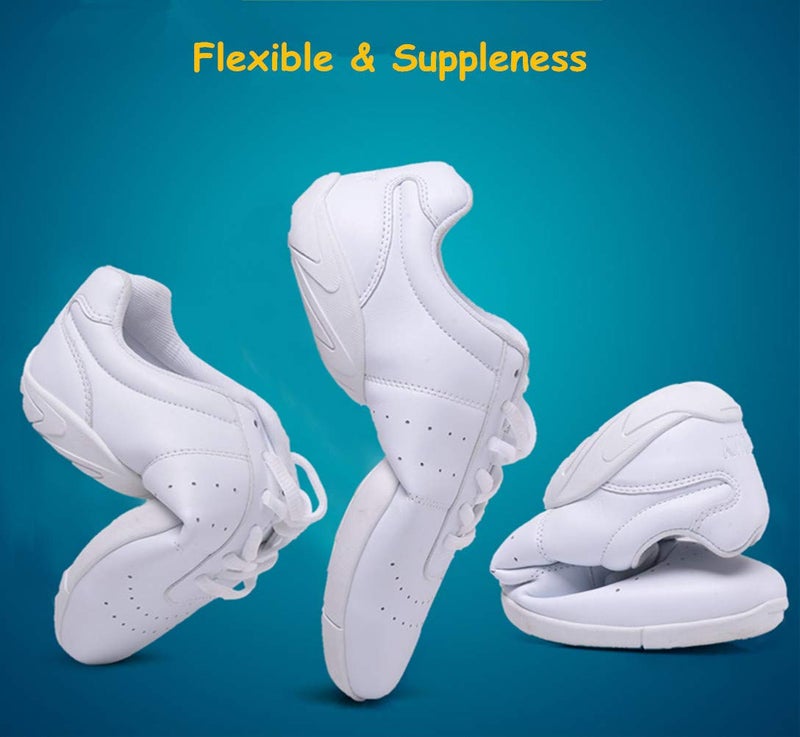 DADAWEN Adult & Youth White Cheerleading Shoes Sport Training Tennis Sneakers Competition Cheer Shoes White US Size 5//EU Size 36 - Image 2